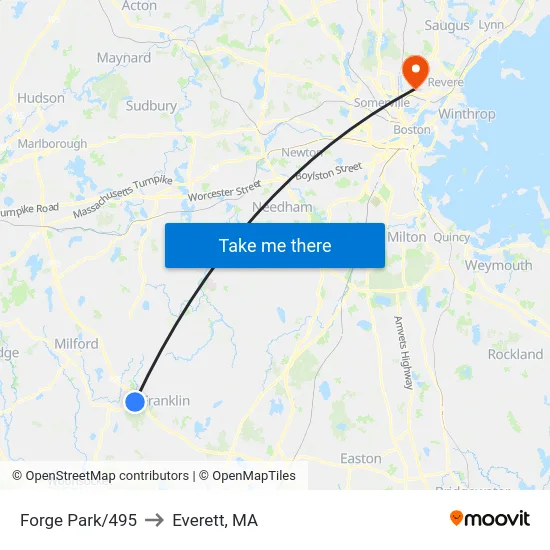 Forge Park/495 to Everett, MA map