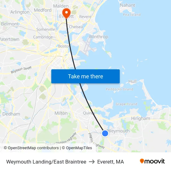 Weymouth Landing/East Braintree to Everett, MA map