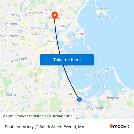 Southern Artery @ South St to Everett, MA map