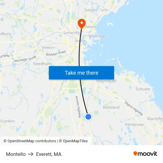 Montello to Everett, MA map