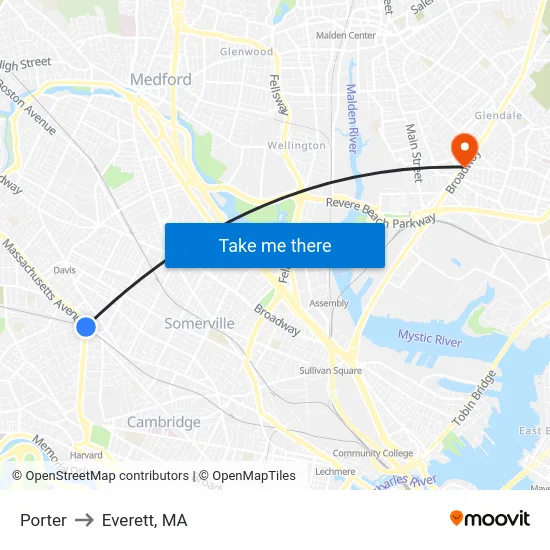 Porter to Everett, MA map