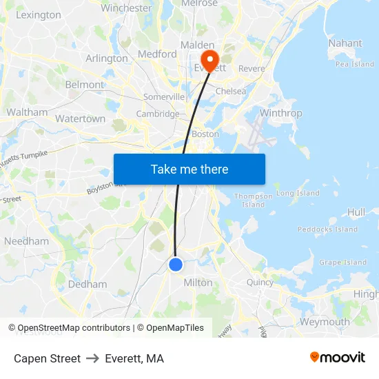 Capen Street to Everett, MA map