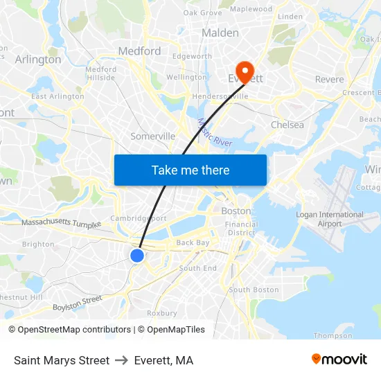 Saint Marys Street to Everett, MA map