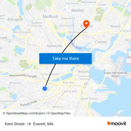 Kent Street to Everett, MA map
