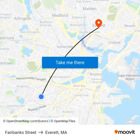 Fairbanks Street to Everett, MA map