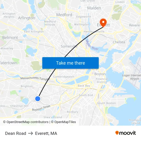 Dean Road to Everett, MA map