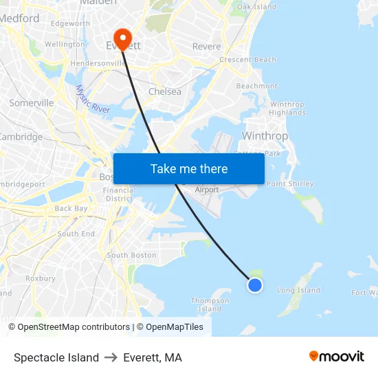 Spectacle Island to Everett, MA map
