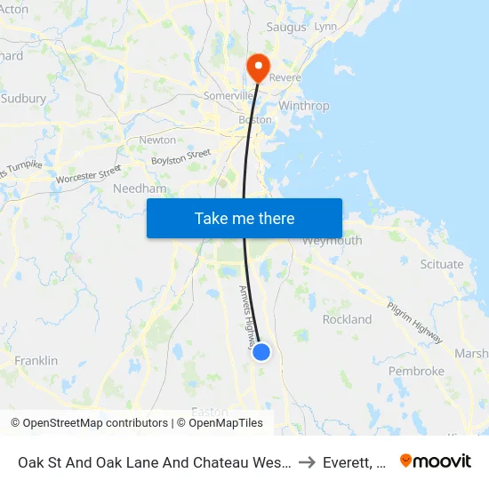Oak St And Oak Lane And Chateau Westgate to Everett, MA map