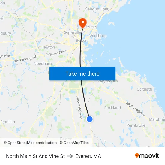 North Main St And Vine St to Everett, MA map