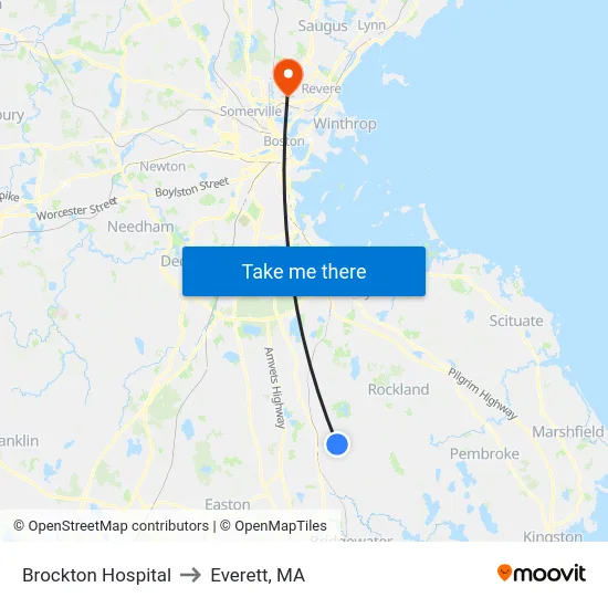 Brockton Hospital to Everett, MA map