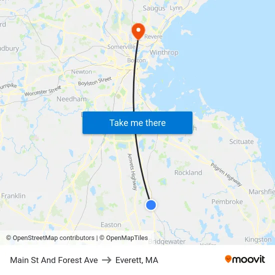 Main St And Forest Ave to Everett, MA map