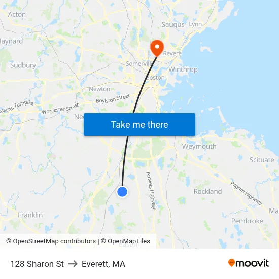 128 Sharon St to Everett, MA map