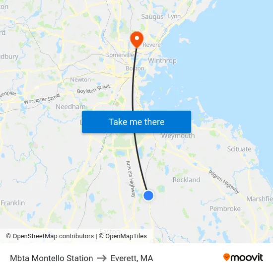 Mbta Montello Station to Everett, MA map