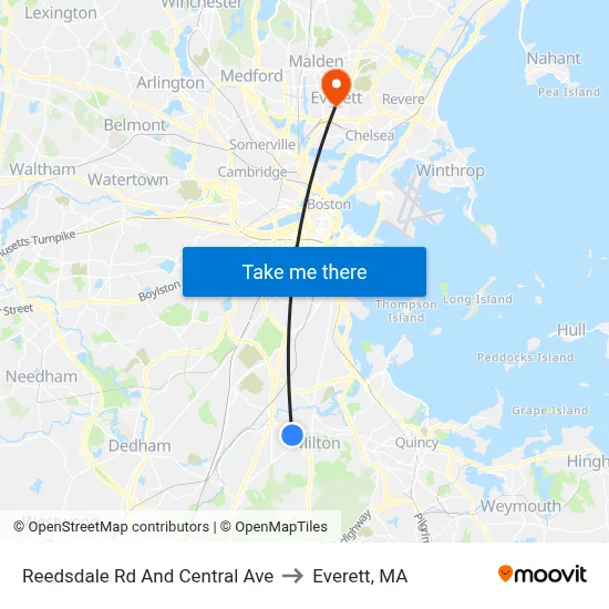 Reedsdale Rd And Central Ave to Everett, MA map