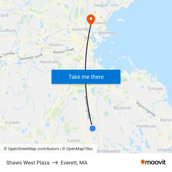 Shaws West Plaza to Everett, MA map