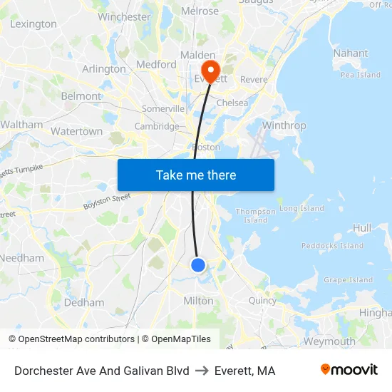 Dorchester Ave And Galivan Blvd to Everett, MA map
