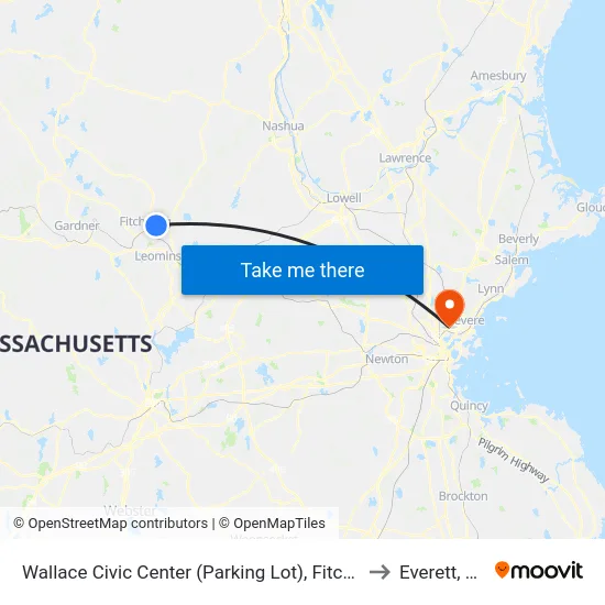 Wallace Civic Center (Parking Lot), Fitchburg to Everett, MA map