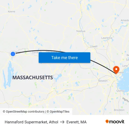 Hannaford Supermarket, Athol to Everett, MA map