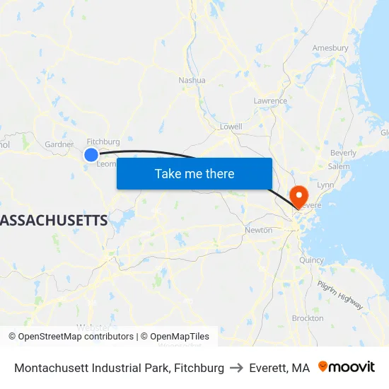 Montachusett Industrial Park, Fitchburg to Everett, MA map