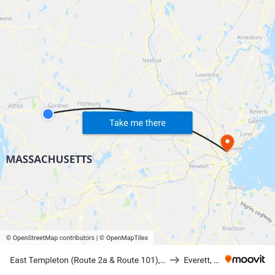 East Templeton (Route 2a & Route 101),Gardner to Everett, MA map