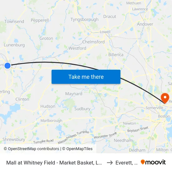 Mall at Whitney Field - Market Basket, Leominster to Everett, MA map