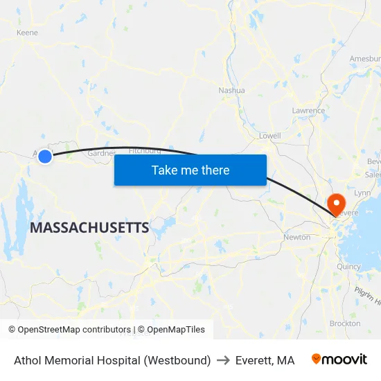 Athol Memorial Hospital (Westbound) to Everett, MA map