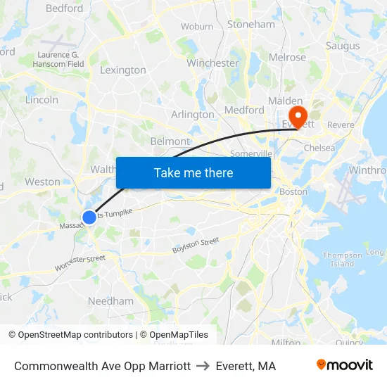 Commonwealth Ave Opp Marriott to Everett, MA map