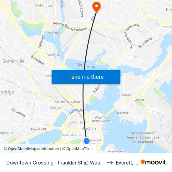 Downtown Crossing - Franklin St @ Washington St to Everett, MA map