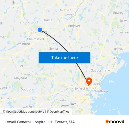 Lowell General Hospital to Everett, MA map