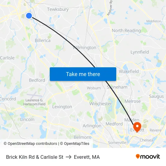 Brick Kiln Rd & Carlisle St to Everett, MA map
