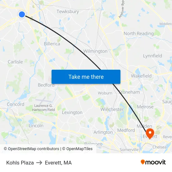 Kohls Plaza to Everett, MA map
