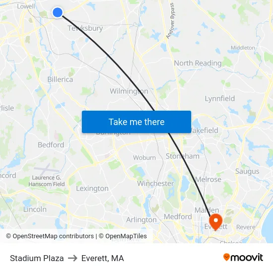 Stadium Plaza to Everett, MA map