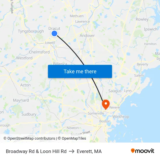 Broadway Rd & Loon Hill Rd to Everett, MA map