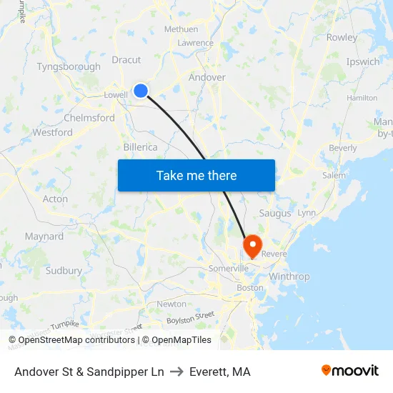 Andover St & Sandpipper Ln to Everett, MA map