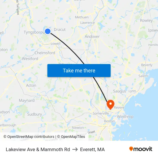 Lakeview Ave & Mammoth Rd to Everett, MA map