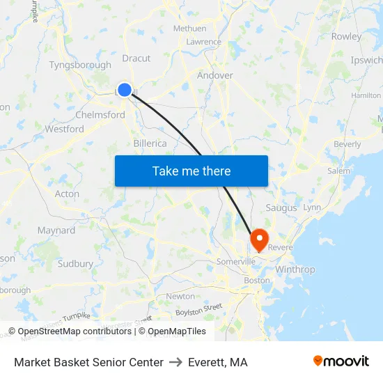 Market Basket Senior Center to Everett, MA map