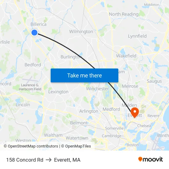 158 Concord Rd to Everett, MA map