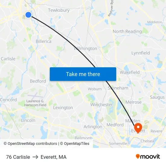 76 Carlisle to Everett, MA map