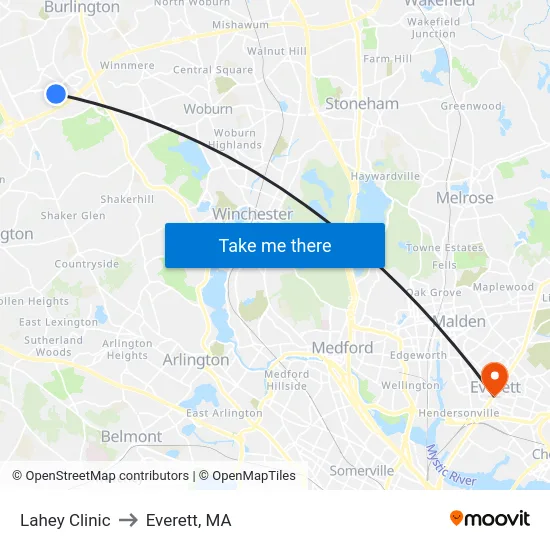 Lahey Clinic to Everett, MA map