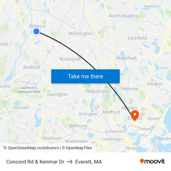 Concord Rd & Kenmar Dr to Everett, MA map