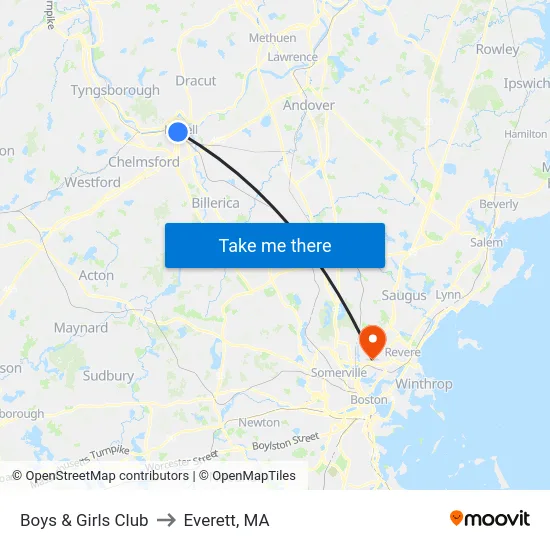 Boys & Girls Club to Everett, MA map