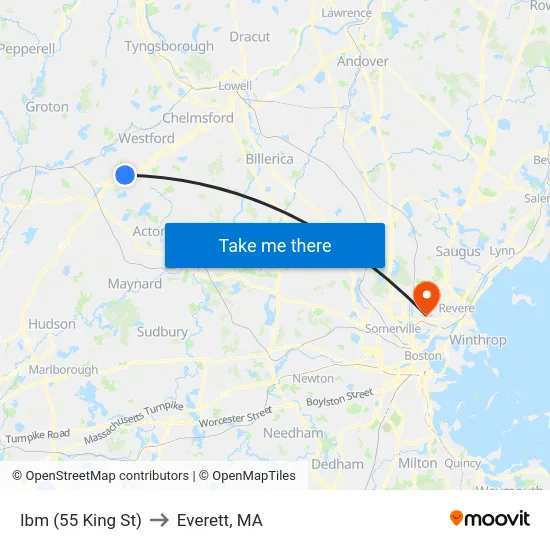Ibm (55 King St) to Everett, MA map