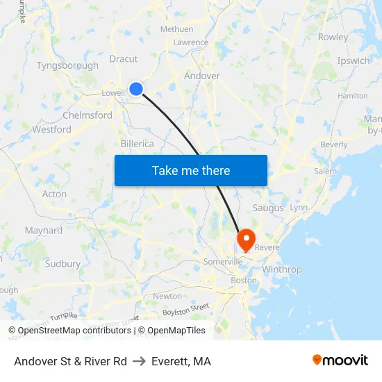 Andover St & River Rd to Everett, MA map