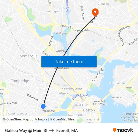 Galileo Way @ Main St to Everett, MA map