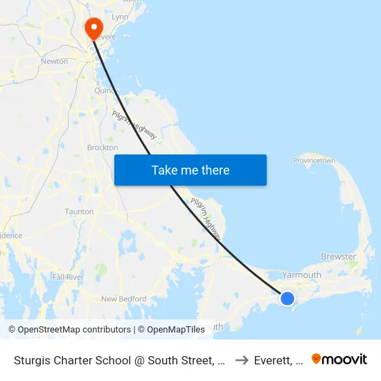 Sturgis Charter School @ South Street, Hyannis to Everett, MA map