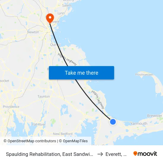 Spaulding Rehabilitation, East Sandwich to Everett, MA map