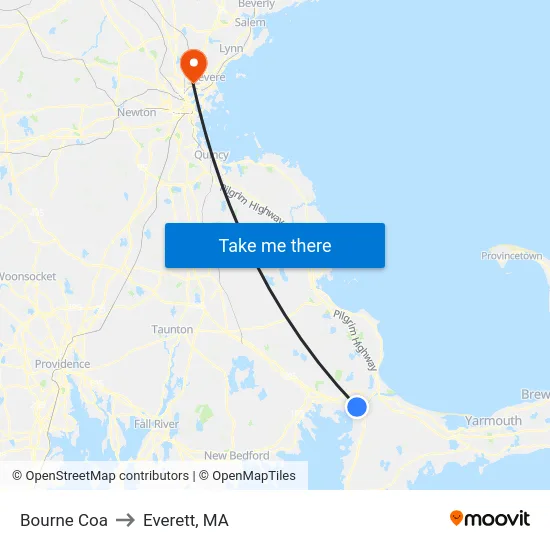 Bourne Coa to Everett, MA map