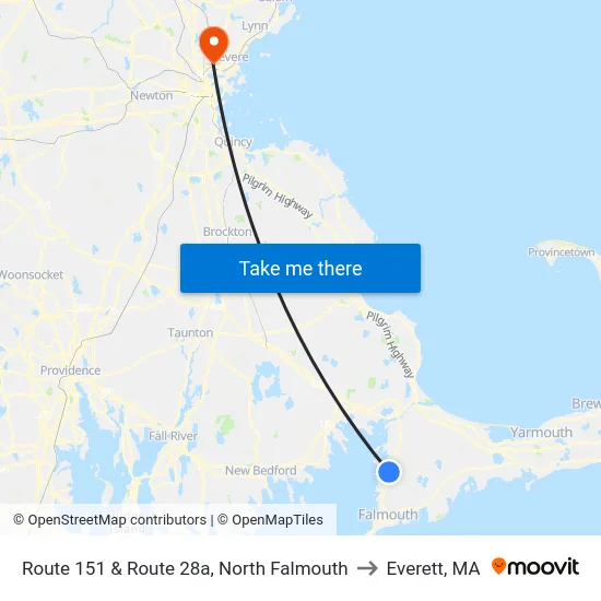 Route 151 & Route 28a, North Falmouth to Everett, MA map
