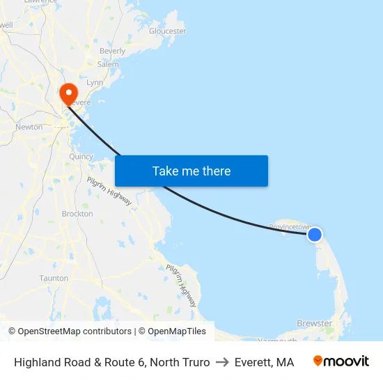 Highland Road & Route 6, North Truro to Everett, MA map