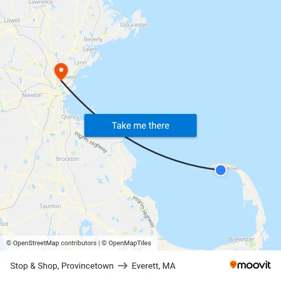 Stop & Shop, Provincetown to Everett, MA map